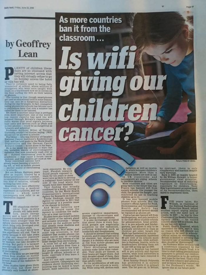 Artikel Daily Mail, Is wifi giving our children cancer